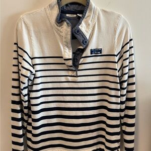 L.L. Bean Women’s Rugby Top - White and Navy Blue Stripes